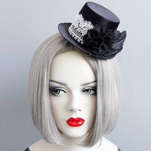Gotycka biała koronkowa czarna różowa czapka mini na Halloween Akcesoria do włosów J18811