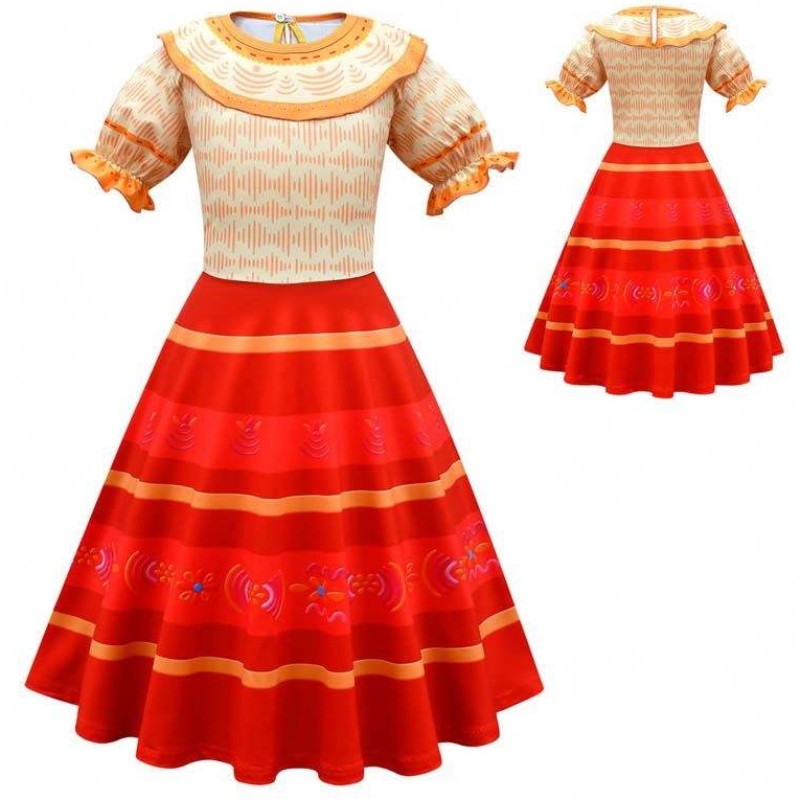 Carnival Halloween Princess Party Ubrania kwiat Ruffle Long Dress Mirabel Encanto Costume 90-170cm HCIS-006