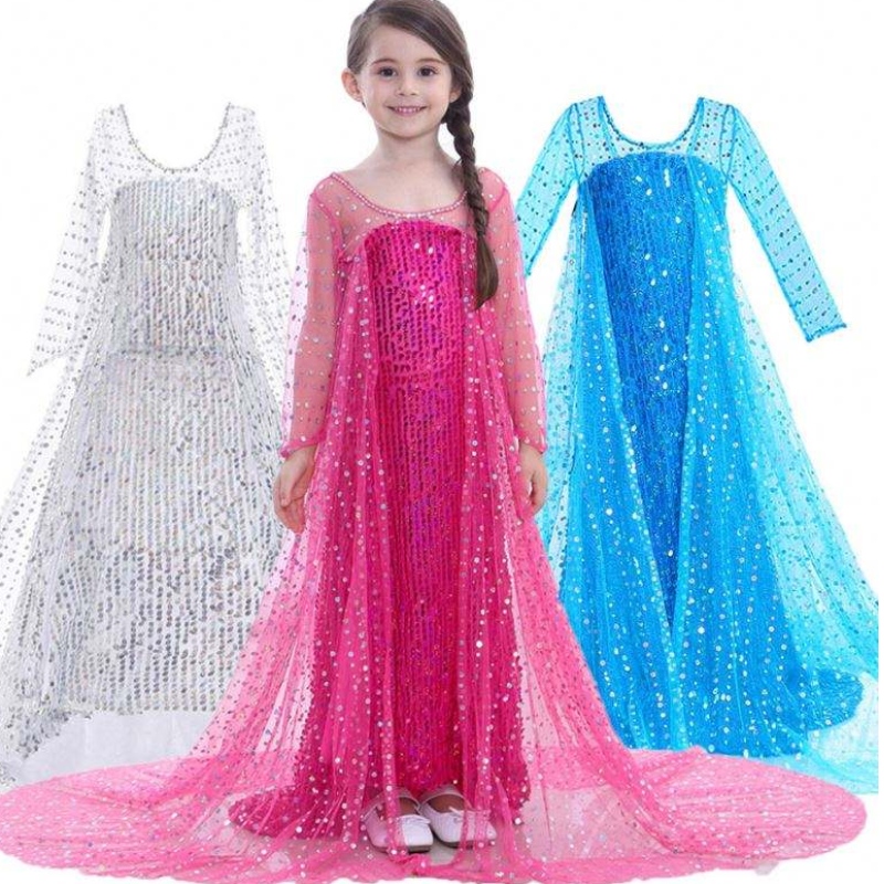 Elsa Dress Kids Girls Costume Snow Queen 2 Elsa Blue Różowa cekinowa cekinowa sukienka z długim rękawem