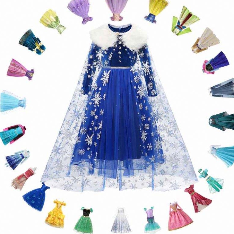 Księżniczka Elsa Zimowa sukienka dziewczyny długie rękaw mrożone 2 kostiumna Halloween dzieci Roszpunki tiana mulan cosplay