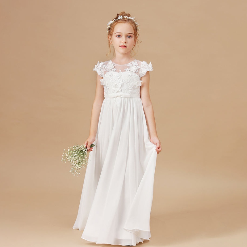 Kwiatowe sukienki Applique Slevile Dzieciowe przyjęcie urodzinowe suknie Eleganckie Vestidos 2-14