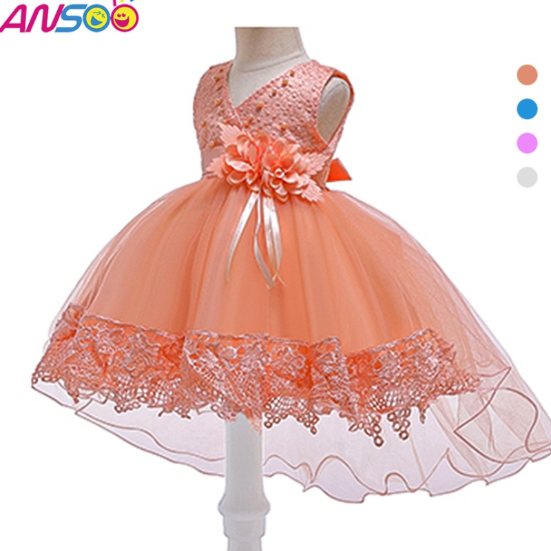 Asoo Pretty Peach Children\'s Birthday Birthday Princess Flower Flower Orange Sukni
