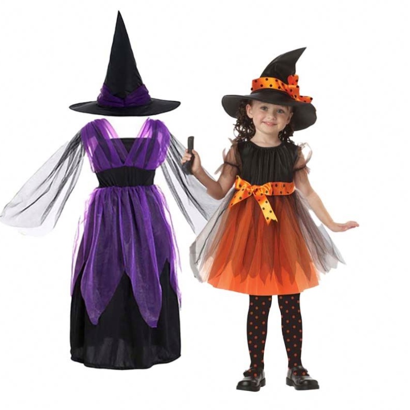 Halloween imprezowy kostium dziewczyna 2-15 lat bat fioletowynikczemny czarownica fantazyjna sukienka HCVM-005