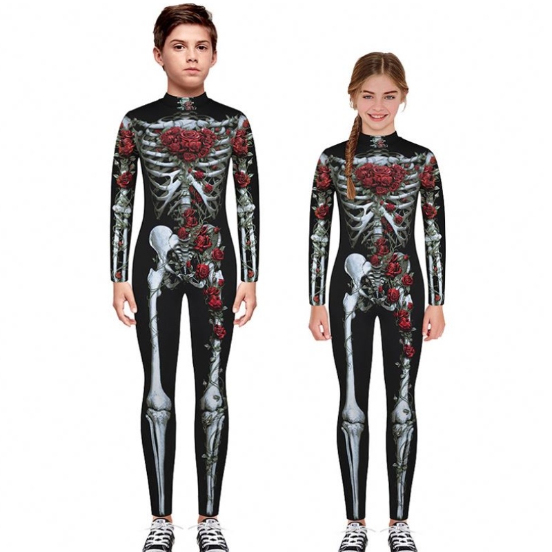 Halloweenowe przerażające kostiumy dla dzieci szkielet bodysuit diabeł wampir karnawałowy ubrania ubiór czaszki kombinezon