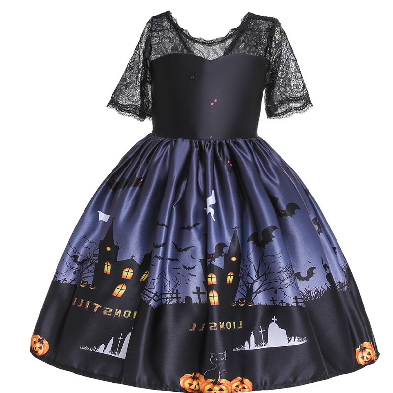 Halloweenowa sukienka księżniczka koronkowa sukienka z topową sukienkę Druk Drukuj dziecięce sukienka